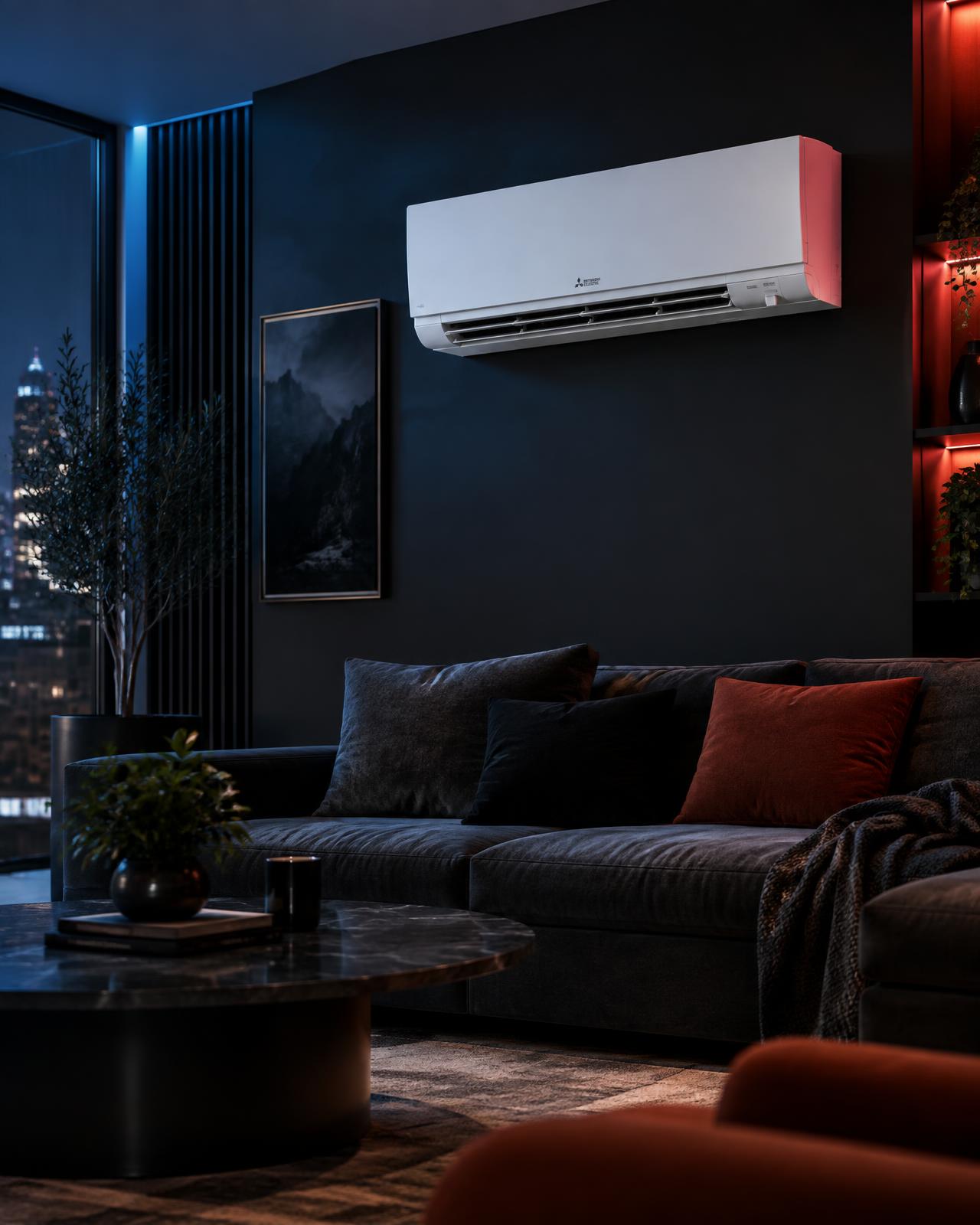 Ductless mini split unit installed in a modern living room